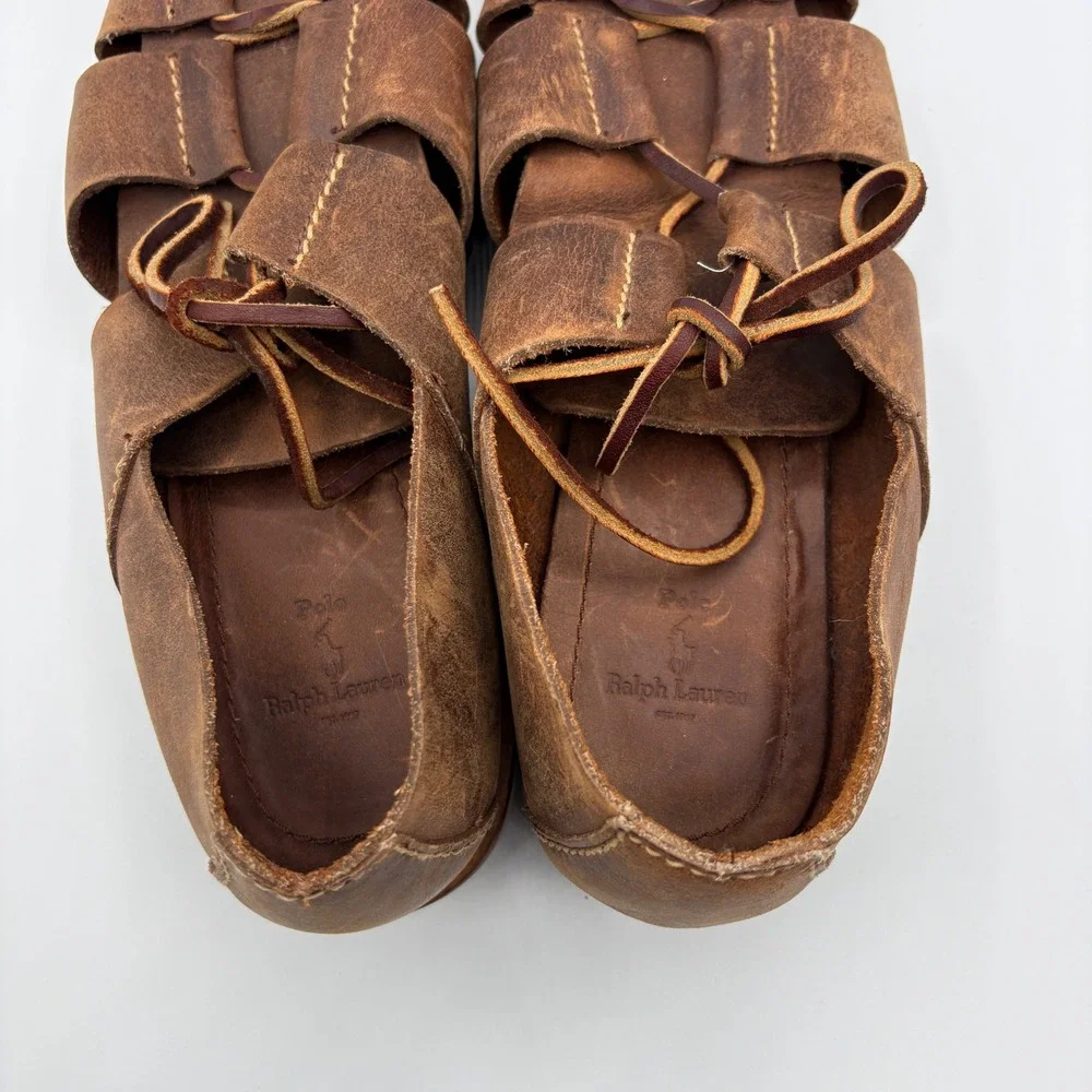 Polo Ralph Lauren Fisherman Sandals Mens Size 9D Brown Leather Chunky Soles